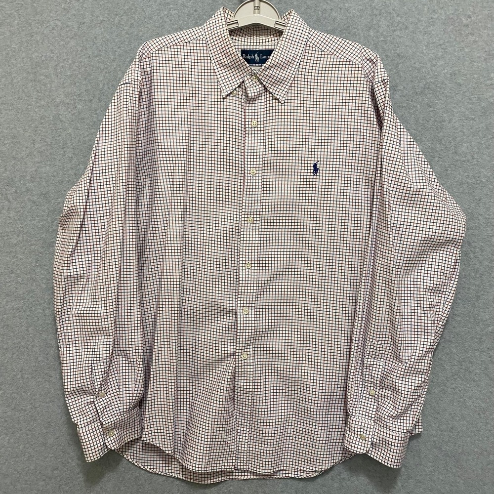 Ralph Lauren Mens XXL Classic Fit White Check Long Sleeve Blue Button Down Shirt - Picture 1 of 7